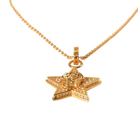 Versace Unisex Gold Color Metal Chain Medusa Head Sparkle Necklace Pendant - Picture 3 of 7